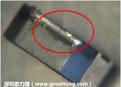 使用錫(Sn)鍍層的電源電感器(Power Inductors)，經(jīng)過(guò)推力測(cè)試后，其焊點(diǎn)還保留在零件的端點(diǎn)上，所以推力比較高。
