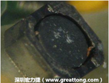 使用銀(Ag)鍍層的電源電感器(Power Inductors)，經(jīng)過(guò)推力測(cè)試后，零件端點(diǎn)上已經(jīng)看不到任何鍍層的痕跡了，所以其耐推力就比較小。
