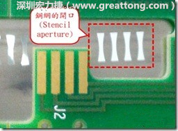 這個(gè)HotBar(熱壓熔錫焊接)吃錫的設(shè)計(jì)已經(jīng)對(duì)了一半,在印刷錫膏的時(shí)候在焊墊的中間位置減少錫膏,如果治具的設(shè)定正確的話,熱壓頭(thermode)要壓在焊墊中間的位置,焊錫的印出來(lái)結(jié)果如下面右圖所示。