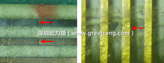 如果擔(dān)心這個方法可能對弄斷銅箔線路,也可以試著將銅箔線路旁沒有銅箔的位置切開,然后試著撕開剝離外層護膜(cover film),達到相同的目的