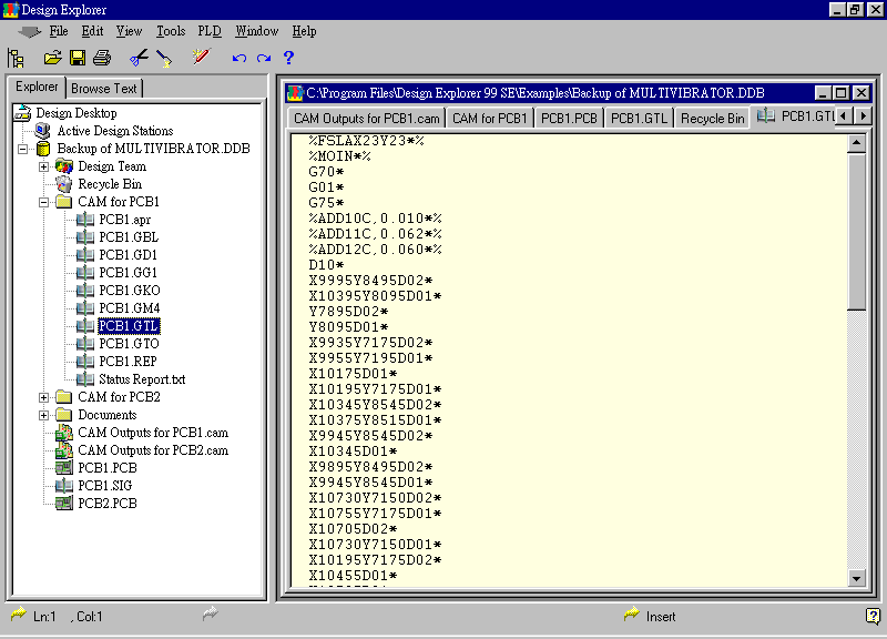 要檢查各Gerber輸出文件，則在瀏覽器中打開CAM Output for PCB1，即可看到一系列Gerber輸出文件。
