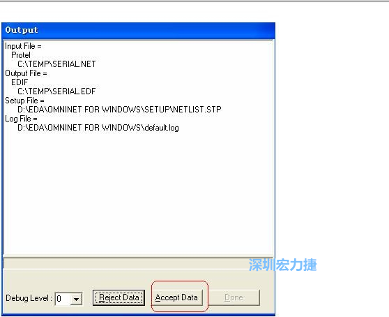 系統(tǒng)彈出一個輸出窗口，點擊 Accept Data。完成后點擊“確定”，再點擊“Done”關(guān)閉輸出窗口。退出 Omninet for Windows。