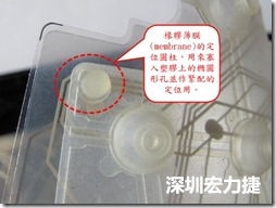 橡膠薄膜(membrane)的定位圓柱，可以用來(lái)塞入塑膠上的橢圓形孔洞，最為緊配的定位之用。