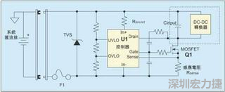 圖1：一個(gè)簡單的-48V熱插拔電路。