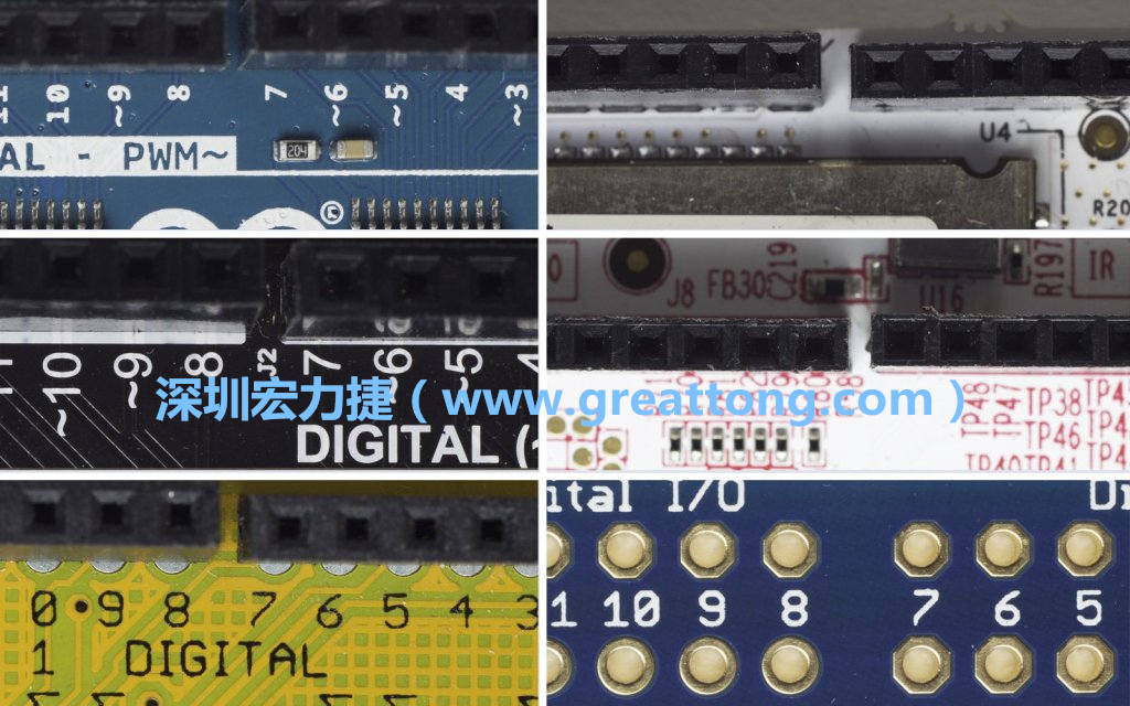 各種不同尺寸的Arduino上第7、8腳位的間距。