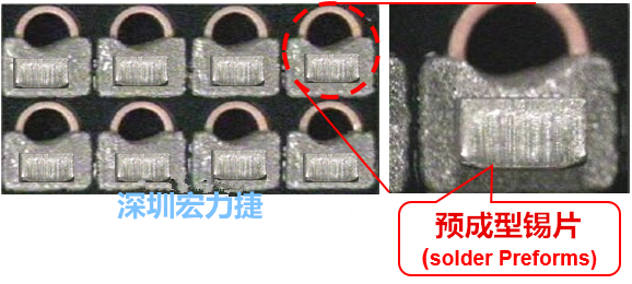  「預成型錫片(Solder preforms)」是一種擠壓成型的小錫片，可以在PCBA貼片加工時用來局部增加錫膏印刷量，幫助因為使用鋼板印刷而受限的錫膏量，用來改善焊錫的品質(zhì)。