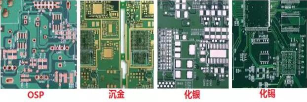 表面工藝分：熱風(fēng)整平，沉金， 化銀， 化錫， OSP 等幾種表面工藝