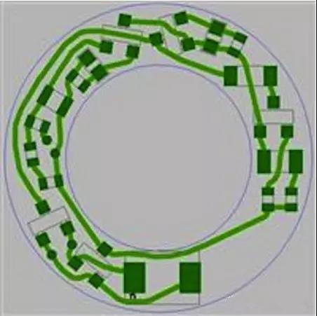 圖6：PCB布線例子：(a)拓撲式自動布線器(完成了100%導線的布線)；